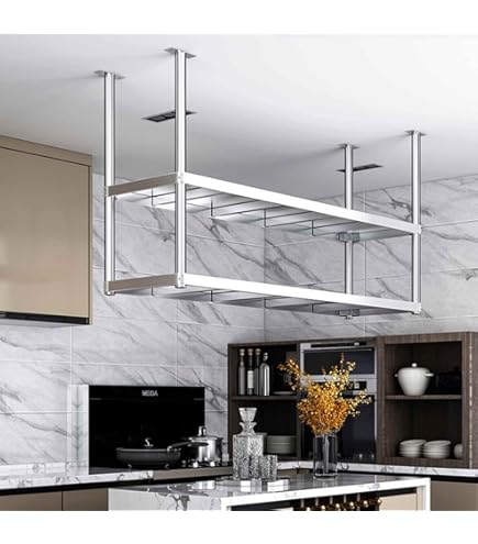 Amazon｜吊り天井棚 ステンレススチール製 2段 天井取り付け式収納